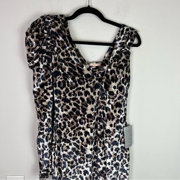 Lavish Alice Leopard Velvet One Shoulder Midi Dress Brown Animal Print Sz 4  NWT